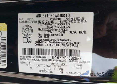 2017 Ford Mustang Ecoboost Premium from USA, damaged, VIN 1FA6P8TH3H5303638